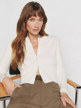 Reformation White & Cream Cardigan – Size L – Soft Neutral 🔥